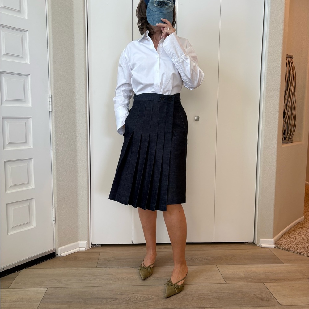 Victoria Beckham Denim Pleated Wrap Skirt